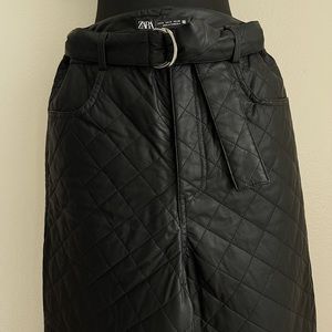 Zara Faux Leather Black Quilted Pants